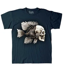 Прикольные футболки: череп рыба черн 